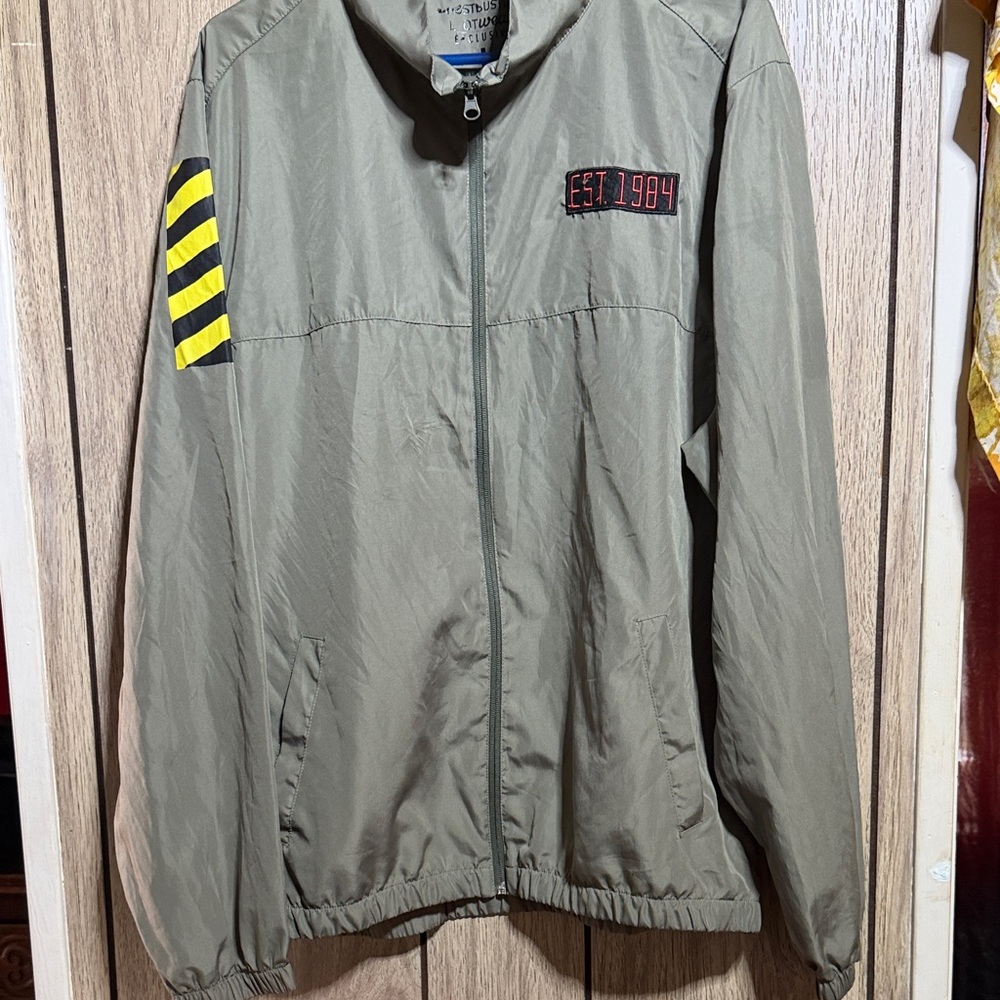 Men's Khaki Windbreaker with Yellow Accents